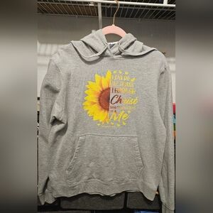 Sunflower Gray Hoodie with Spiritual Biblical Verse